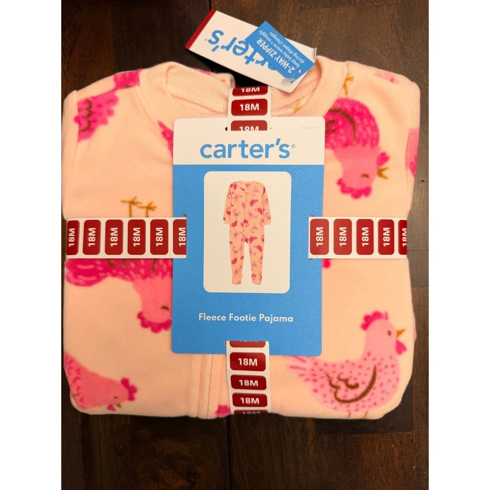 Carter's Fleece Footie Pajama Baby Girl 18M Pink Chicken Print NWT